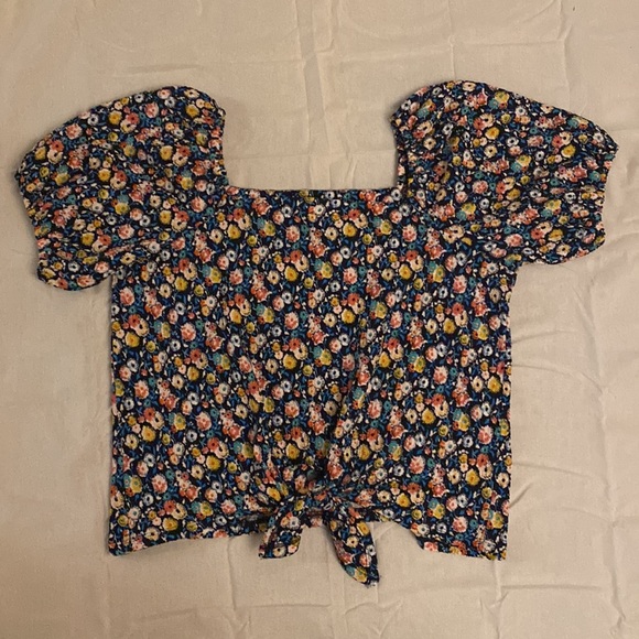 LOFT Navy Floral Tie-front Blouse - Picture 4 of 7